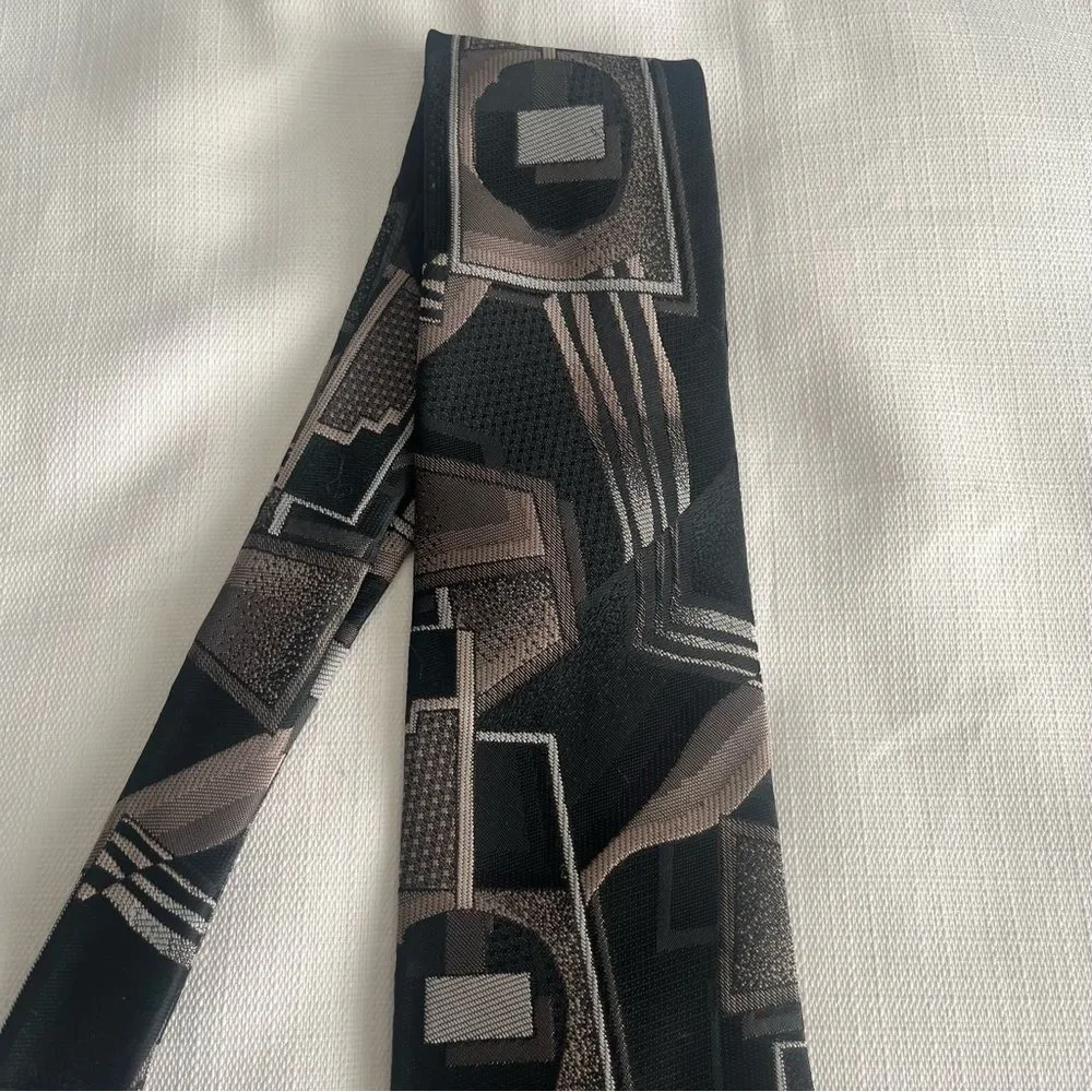 Vintage Towncraft Black Khaki Neutrals Necktie Tie